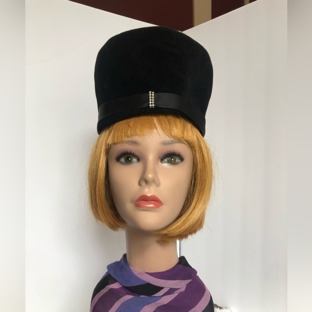 VTG Miss Eileen Originals Hat Black with Rhinestones and Bow Detail